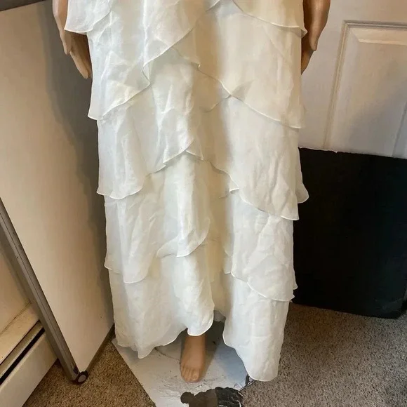 New Bcbgmaxazria Womens Fairy White Black Silk Chiffon Maxi Dress Empire Waist 0 - Picture 9 of 12